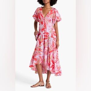 FARM RIO Printed Swiss-dot cotton midi dress